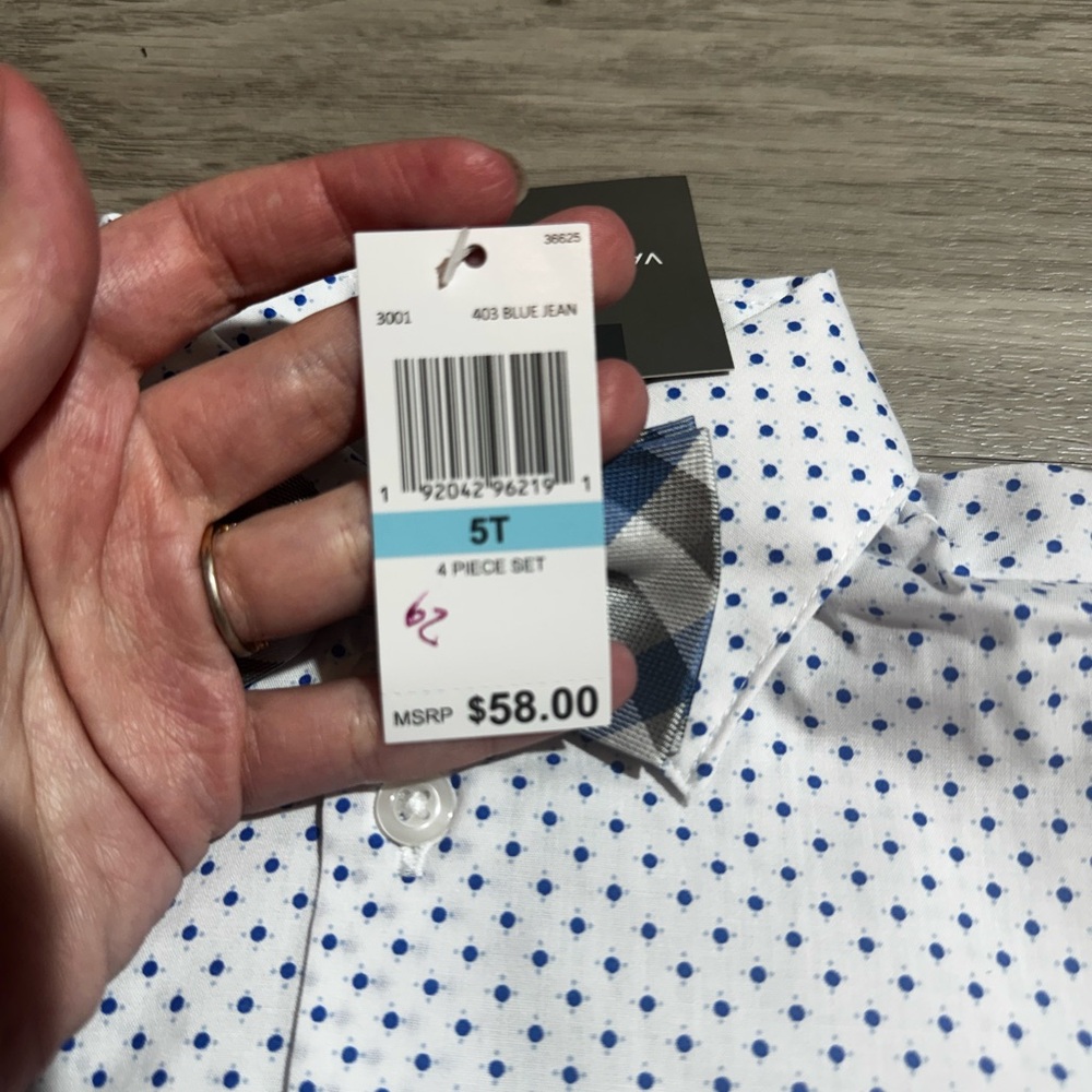 NWT Boys' White Shirt with Blue Polka Dots and Bow Tie suit - Picture 3 of 3